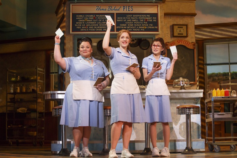 L-r: Keala Settle (Becky), Jessie Mueller (Jenna), and Kimiko Glenn (Dawn) in "Waitress," on Broadway at the Brooks Atkinson Theatre, Photo @ Joan Marcus 2016